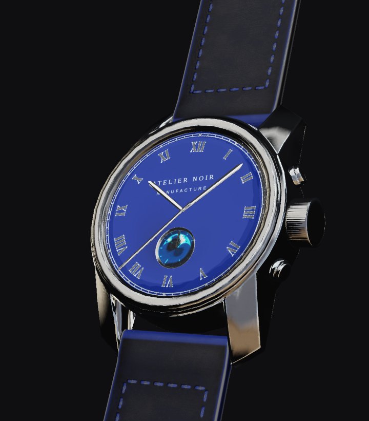 La montre Nuit bleue : cadran bleu, boîtier or rose, bracelet alligator bleu nuit