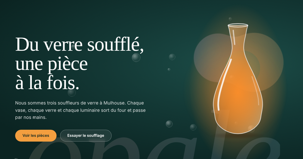 Aperçu du site Verrerie Opale : Démo d'un site d’un atelier de verre soufflé. Collection de pièces, présentation du geste, commandes sur mesur – réalisé par Noltron